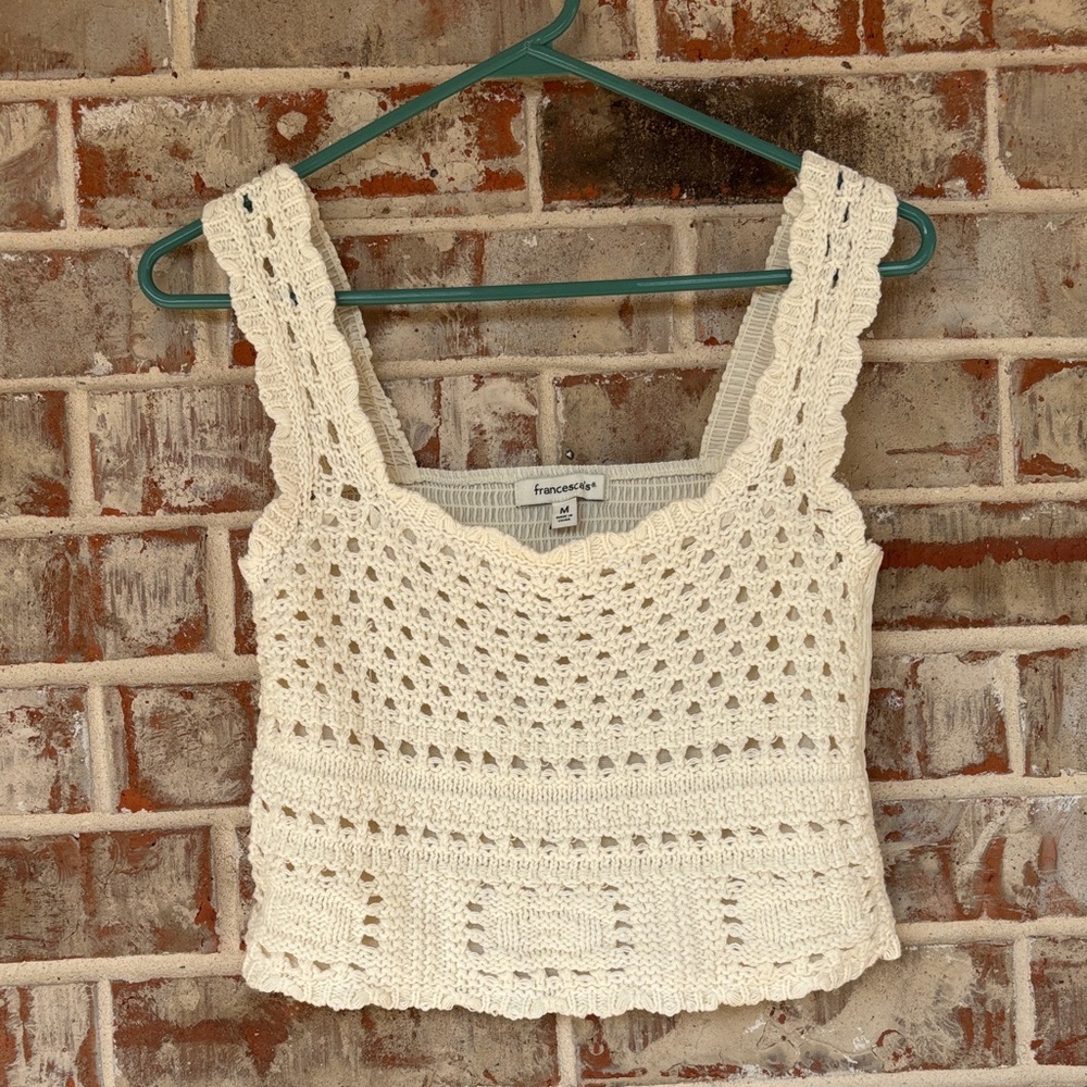 Francesca's Mable Ivory‎ Crochet Tank Top